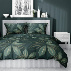 Satīna gultasveļa 160x200 tumši zaļi ziedi 4201 B Home Satin 08