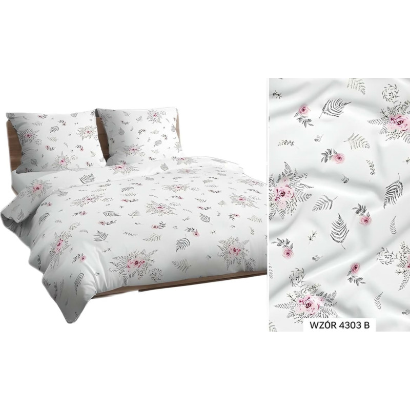 Kokvilnas spilvendrāna 50x60 balti pelēki rozā lapas ziedi 4303 B kokvilna Maks