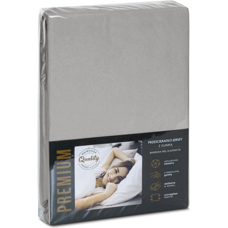 Džersija palags 4 ar elastīgo joslu 90x200 sudrabs augstajam matracim 25 cm 190 g/m2