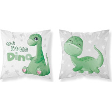 Kokvilnas spilvendrāna 40x40 Viens mazs Dino jauks zaļš dinozaurs balts pelēks abpusējs PSBA 25 A Mayamoo 26