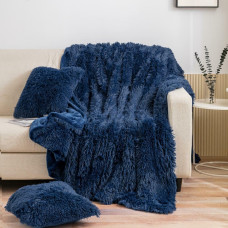 Segas gultas pārklājs 150x200 Yeti tumši zils kažokādas pārklājs