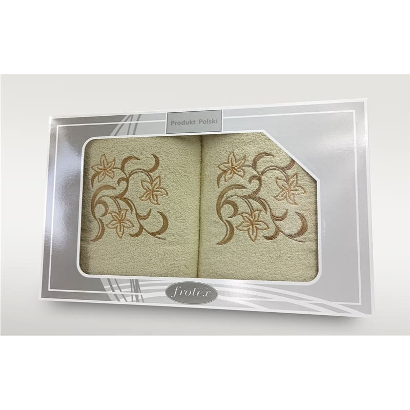 Dvieļu komplekts kastītē 2 gab 50x90 70x140 Dāvanu krēma raksts 3 Frotex