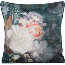 Dekoratīvā spilvendrāna 45x45 Velvet 111, zaļa, krēmkrāsa, ar ziedu rakstu, samts