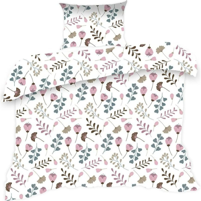 Kokvilnas gultasveļa 140x200 612N balti rozā ziedi zariņi Classic E24
