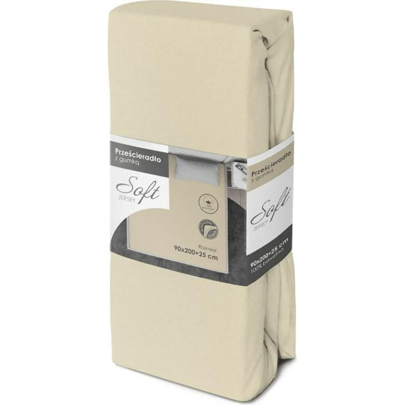 Džersija palags ar gumiju, mīksts, 90x200, krēmkrāsas, 25 cm matracim