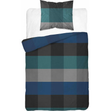 Satīna gultas veļa 140x200 tumši zila tirkīza rūtaina ar vienu spilvendrānu 4919 A Home Satin 81
