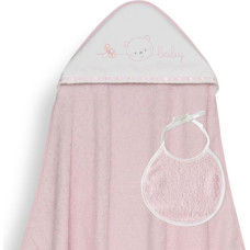 Interbaby Vannas dvielis 100x100 Bērnu rozā dvielis ar kapuci + priekšautiņš