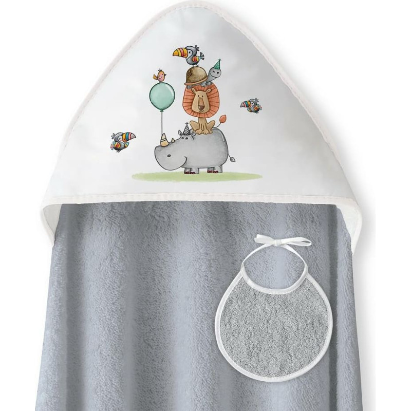 Interbaby Vannas dvielis 100x100 Rino Leon pelēks dvielis ar kapuci + priek&scaron;autiņ&scaron;