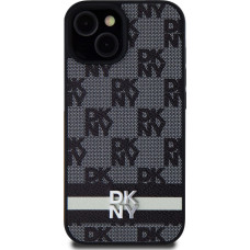 Dkny PU Leather Checkered Pattern and Stripe Case for iPhone 15 Black