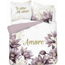 Kokvilnas gultasveļa 220x200, balti viršu ziedi Amore 4866 A Holland 73
