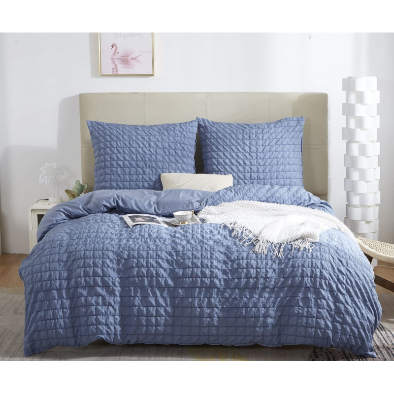 Mikrošķiedras gultas veļa 160x200 Creasy tumši zila kroku I24