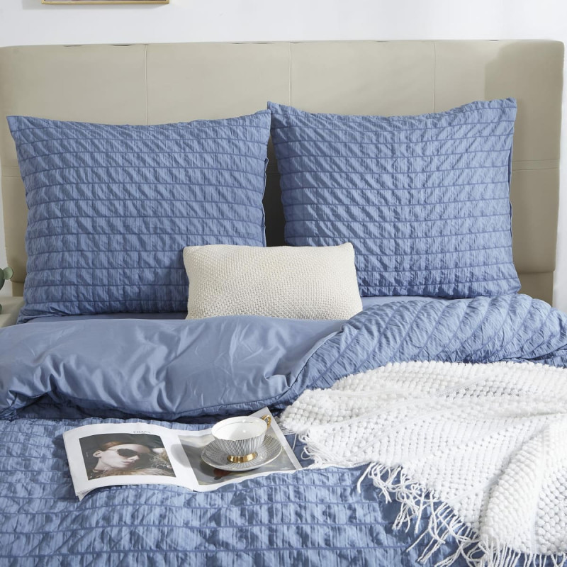 Mikrošķiedras gultas veļa 160x200 Creasy tumši zila kroku I24