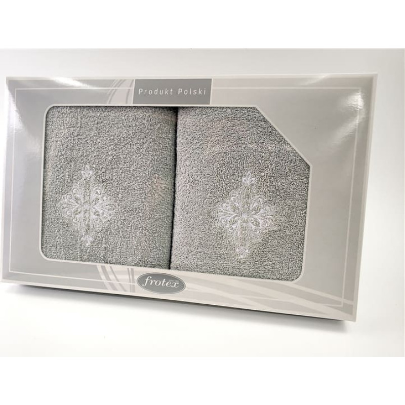 Dvieļu komplekts kastītē 2 gab 50x90 70x140 Dāvanu pelēks raksts 6 Frotex