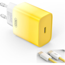 XO wall charger CE18 PD 30W 1x USB-C yellow-white + cable USB-C - USB-C