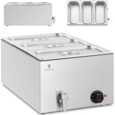 Royal Catering Bain-marie elektriskais sildītājs ar krānu 3 x GN 1/3 600 W