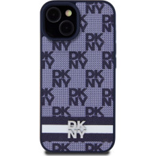 Dkny PU Leather Checkered Pattern and Stripe Case for iPhone 15 Blue