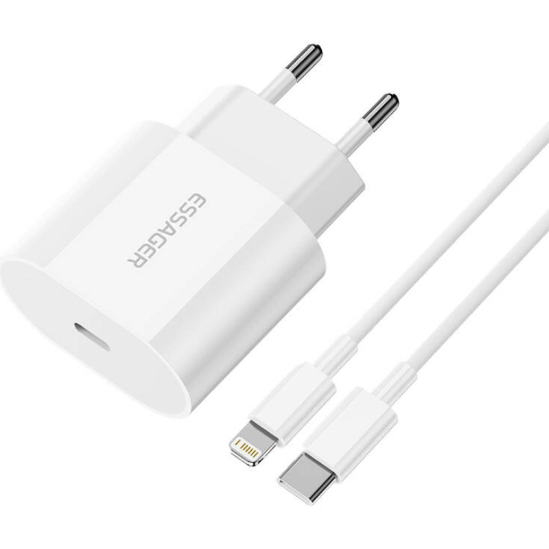 Essager Charger USB-C 20W Essager with USB-C to Lightning cable (white)