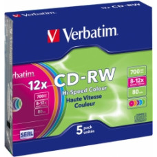 Matricas CD-RW SERL Verbatim 700 MB 8x-12X Colour, 5 Pack Slim