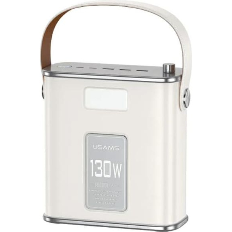 USAMS Powerbank 80000mAh 130W 2C+3A QC3.0+PD Fast Charge beżowy|beige STXLOGTC02 (US-CD196) + kabel USB-C-USB-C 100W 2m