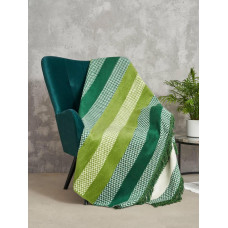 Unia - Cotton Cloud Akrila kokvilnas sega 150x200 2144/1 Zigzaga svītras zaļš gultas pārklājs pleds ar bārkstīm SG