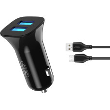 XO car charger TZ10 2x USB 2,4A black + microUSB cable