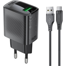 Acefast A90 GaN USB-A QC 18W network charger - black + USB-A | USB-C cable