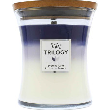 Woodwick Trilogy Evening Luxe scented candle with wooden wick 275 g