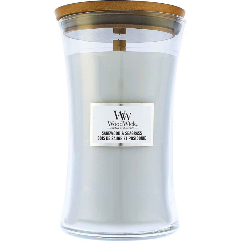 Woodwick Sagewood & Seagrass scented candle with wooden wick 609 g