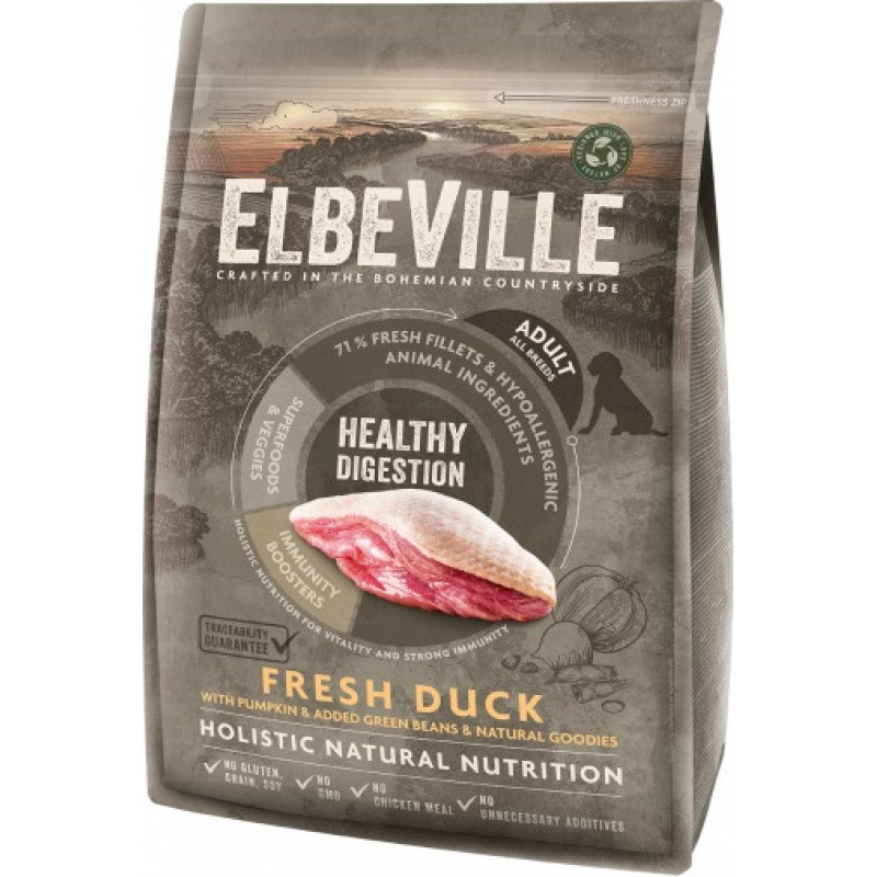 Elbeville Sausa barība suņiem - ELBEVILLE Adult All Breeds Fresh Duck Healthy Digestion 4 kg