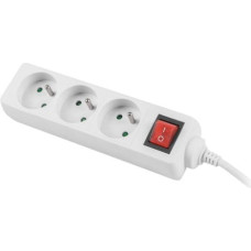 Power strip 3m, white, 3 sockets, with switch, cable made of solid copper