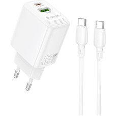 Borofone Wall charger BN29 Fuente - USB + Type C - QC 3.0 PD 30W with Type C to Type C cable white