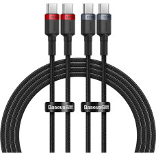 Baseus 2x Cafule USB-C — USB-C 100 W 2 m kabelis — sarkans-melns un melnpelēks