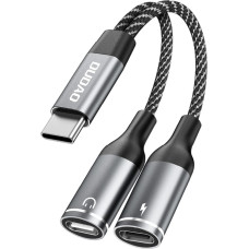 Dudao 2in1 adaptera sadalītājs USB-C barošanai un austiņām — pelēks