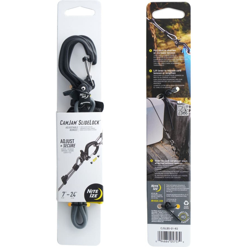 Nite Ize - Elastīga virve ar CamJam SlideLock - Alumīnijs - Melns - CJSLB5-01-R3