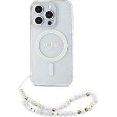 Guess IML Glitter Pearl Strap MagSafe Case for iPhone 15 Pro Max Transparent