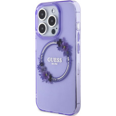 Guess PC|TPU Flowers Ring Glossy Logo MagSafe Korpuss iPhone 15 Pro violets
