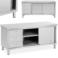 Royal Catering Galds, centrālā darba virsma ar skapi ar bīdāmām durvīm un 3 atvilktnēm 180 x 70 x 85 cm