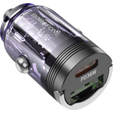 Borofone Car charger BZ29A Talented - USB + Type C - QC 3.0 PD 36W 3A transparent-purple