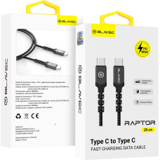 Blavec Cable Raptor braided - Type C to Type C - PD 60W 3A 0,25 metres (CRA-CC3BG025) black-grey