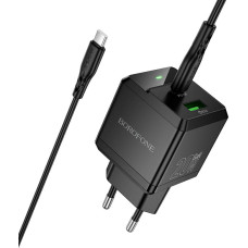 Borofone Wall charger  BN19 Intenso GaN - USB + Type C - PD 20W QC 3.0 3A with Type C to Type C cable black