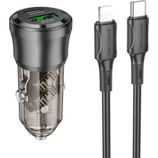 Borofone Car charger BZ25 Journey - USB + Type C - PD 38W 3A with Type C to Lightning cable black