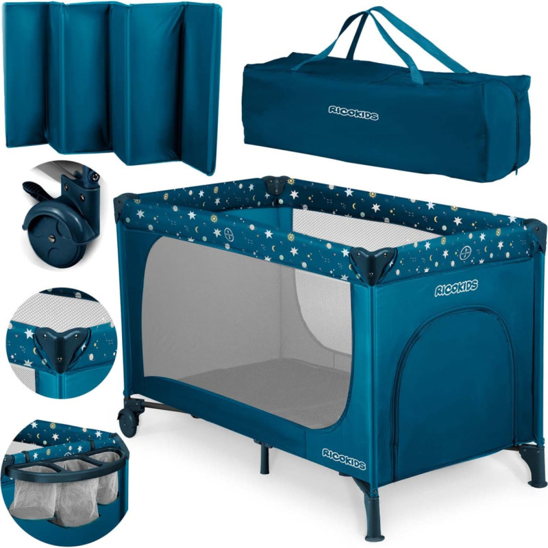 Ricokids Ceļojumu gultiņa 125 x 65 x 78 cm RK-240 tum&scaron;i zila