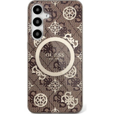 Guess 4G Background Gold Electroplated Peony Pattern MagSafe case for Samsung Galaxy S25 brown