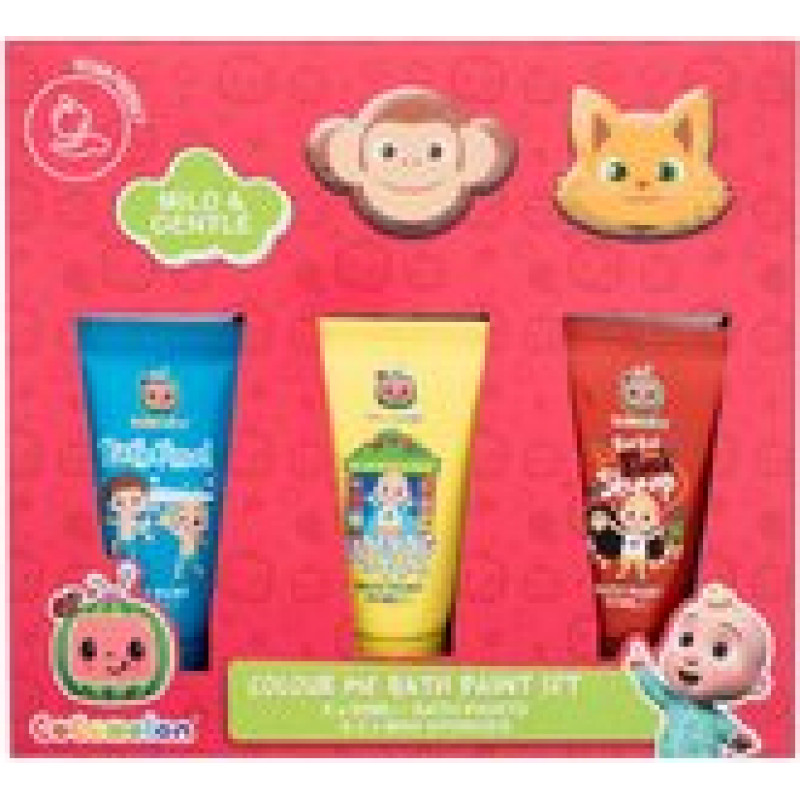 Fragrances For Children Cocomelon Color Me Bath Paint Set Gift set Bath paint 3 x 50 ml and Washing sponge 2 pcs