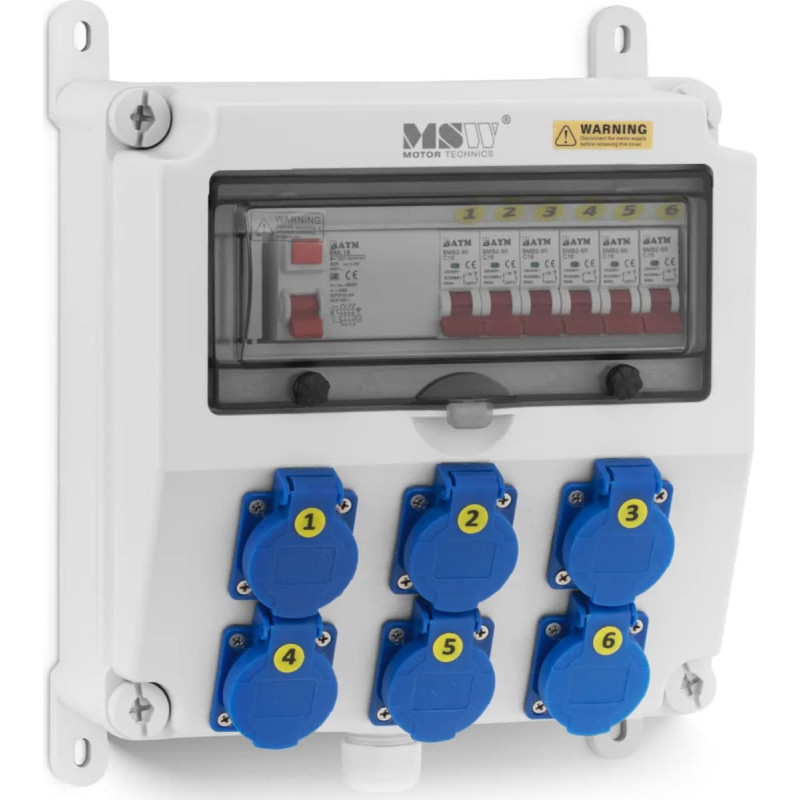 MSW Elektriskās sadales skapis 6 x Schuko diferenciālie ķēdes pārtraucēji 6 x uzstādī&scaron;ana