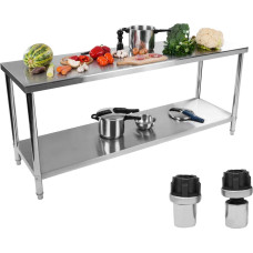 Royal Catering Galds, tērauda, centrālais, ēdināšanas, darba virsmas, ar plauktu, 200x60cm