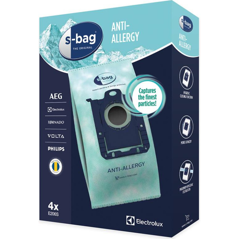 Electrolux Hygiene Anti-Allergy Vacuum Cleaner Bags E206S s-bag Number of bags 4  Green 7319599031467