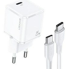USAMS Ład. siec. 1xUSB-C T42 mini 25WSuper SI PD3.0 Fast Charging +kabel U43 USB-C|USB-C biały|white YJXLOGTC02 (USAMS-YJ)