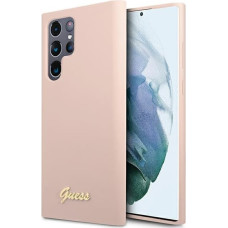 Guess GUHCS22LLSLMGPP S22 Ultra S908 pink hardcase Silicone Script Metal Logo