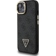 Guess PU 4G Strass Triangle Logo Stand Camera Frame MagSafe Case for iPhone 13 Black